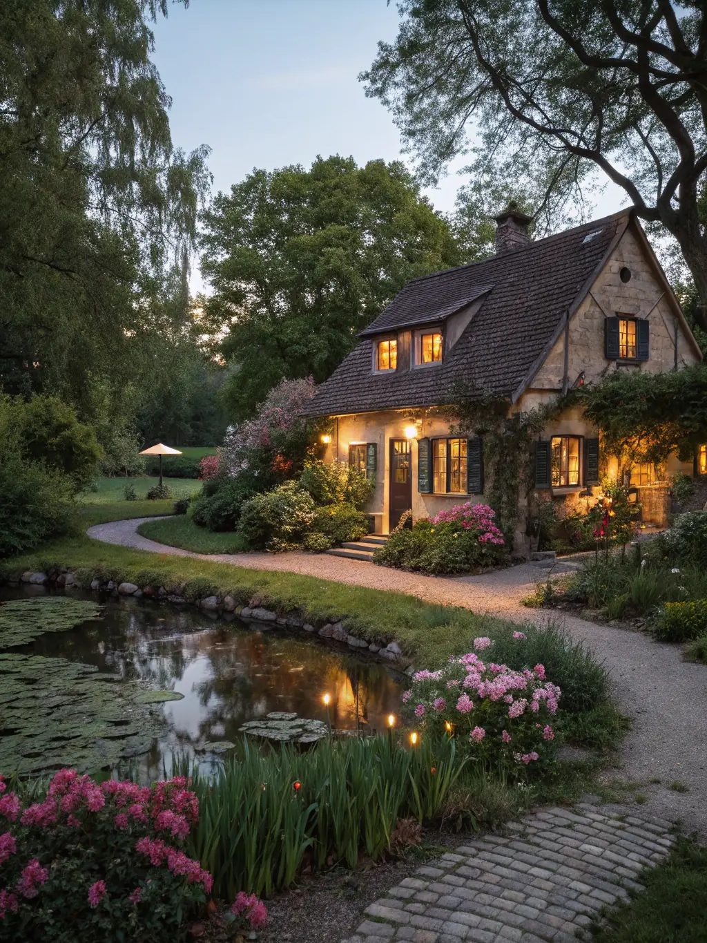 A cozy cottage in a rural setting, showcasing its rustic charm and peaceful surroundings.