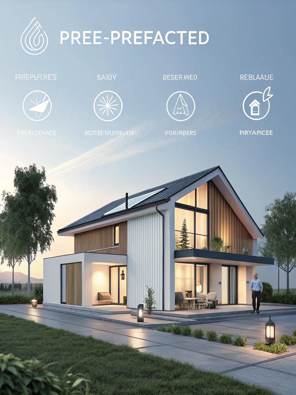 A newly constructed modern home with sustainable features, showcasing its energy-efficient design and smart home technology.